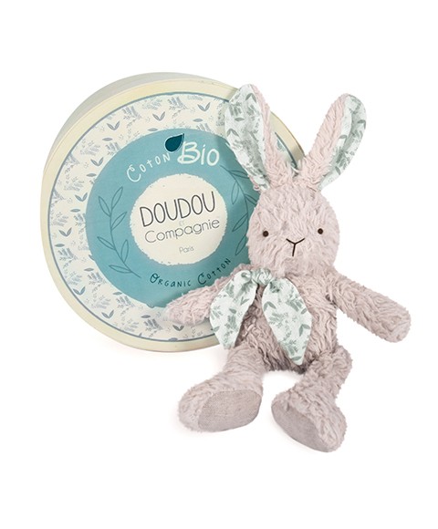 DC3969-Lapin peluche gris en coton Bio 25 cm