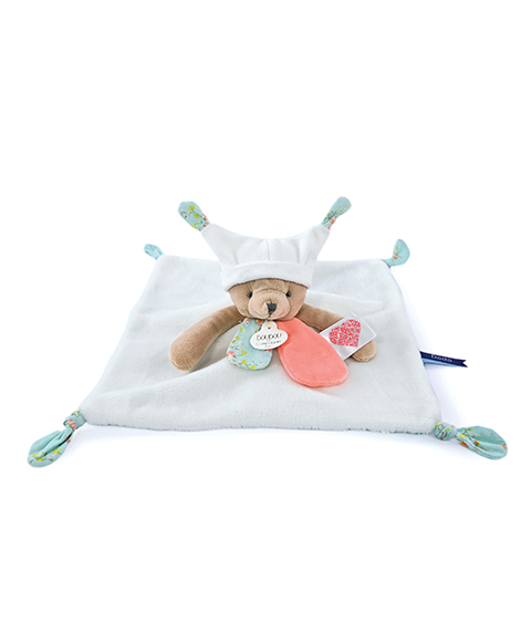 DC4057-Doudou plat Ours blanc 3 histoires - QR à flasher pour découvrir les histoires