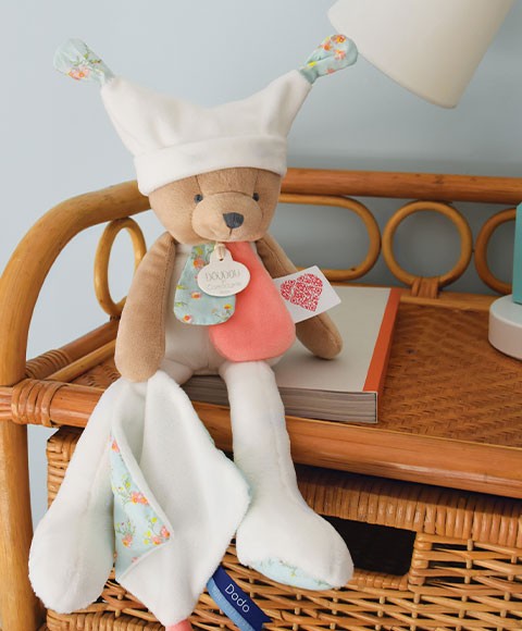 DC4060-Doudou ours pantin 3 histoires - Blanc
