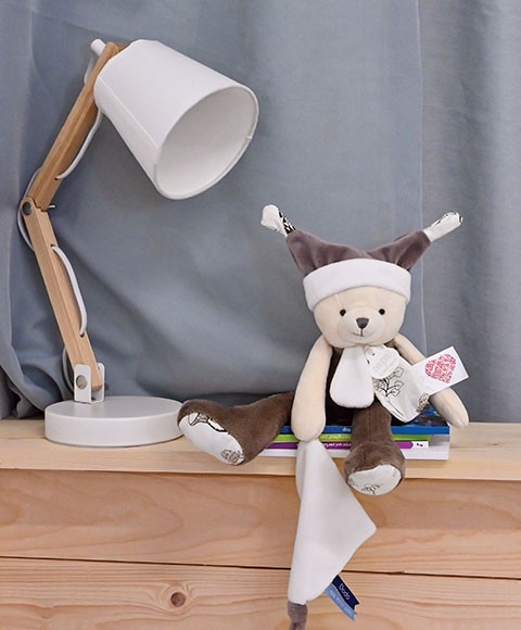 DC4061-Peluche ours avec doudou mouchoir 3 histoires - QR à flasher pour découvrir les histoires