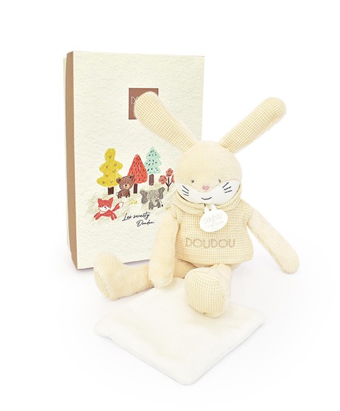 Doudou Lapin beige avec mouchoir - Sweety - 25 cm- DC4186-1.jpg