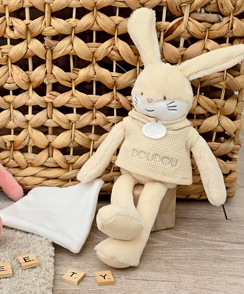 Doudou Lapin beige avec mouchoir - Sweety - 25 cm- DC4189.png