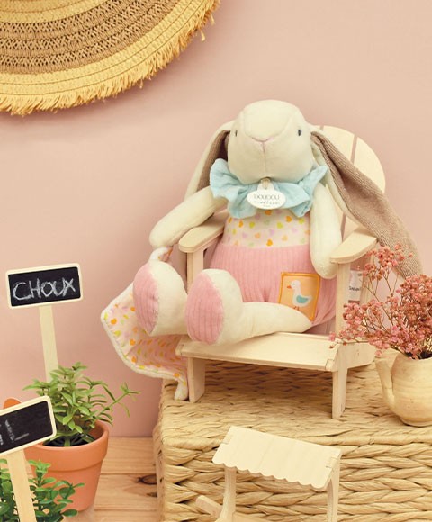 Peluche lapin rose avec son doudou - LAPIN CIBOULETTE - 28 cm-DC4208-1.jpg