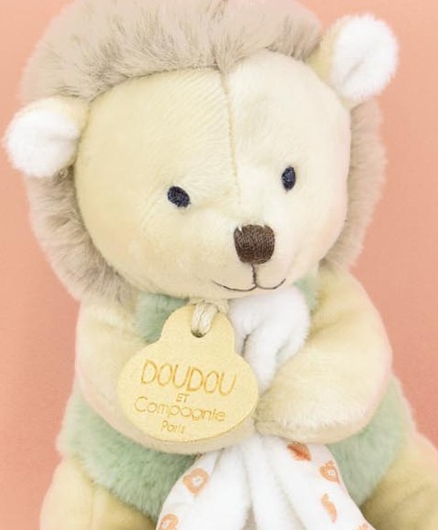 Doudou mouchoir hérisson vert et marron - 11 cm -  Sans boite- DC4310-1.jpg