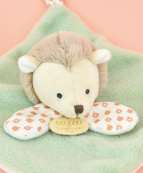 Mini Doudou hérisson plat vert - 19 cm