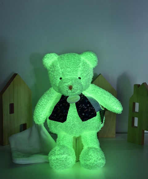 DOUDOU ours luminescent avec mouchoir  - 28 cm - Clair de Lune- DC4318.jpg