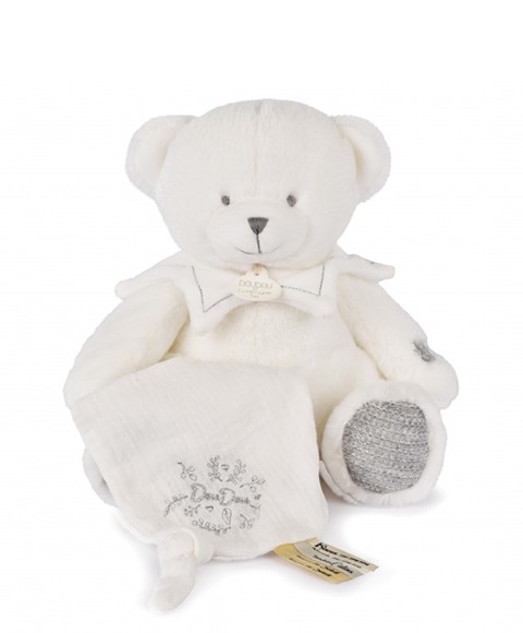 DOUDOU 25 ANS - OURS GRIS Pantin avec doudou mouchoir DC4336