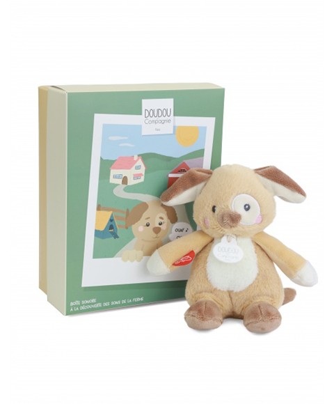 Peluche chien DOUDOU de la ferme avec boite sonore