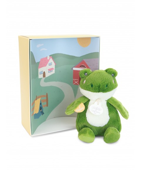 DOUDOU de la ferme avec boite sonore  Peluche grenouille