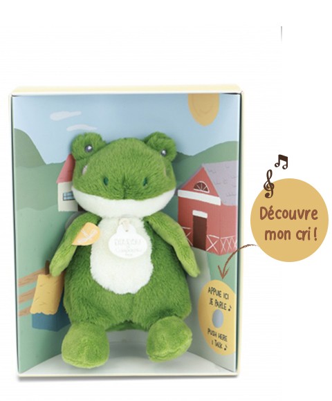 DC4358-Peluche grenouille - 17cm - DOUDOU de la ferme avec boite sonore