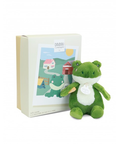 DOUDOU de la ferme avec boite sonore DC4358 Peluche grenouille