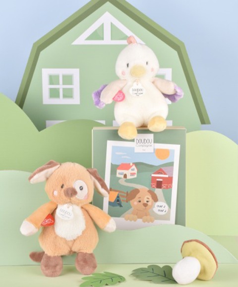 DC4358 poule et chien peluche