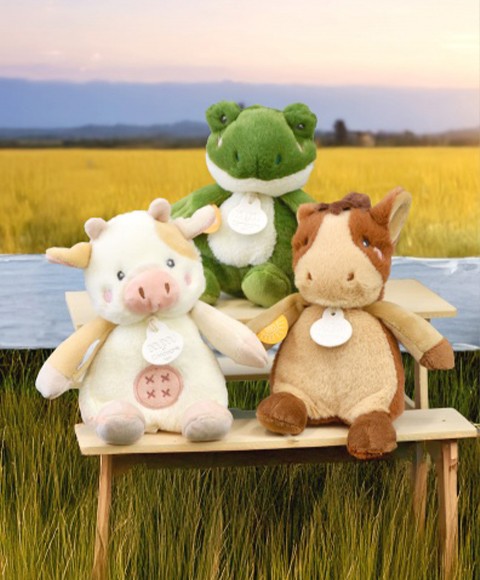 DOUDOU de la ferme avec boite sonore vache et cheval