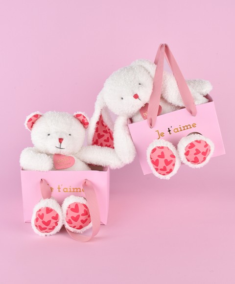 LAPIN et OURS JE T'AIME en sac cadeau - 25 cm