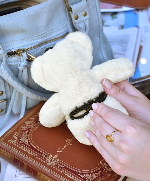 porte clé - Bijou de sac Ours peluche - 20 cm - Ivoire DC4385-4.jpg