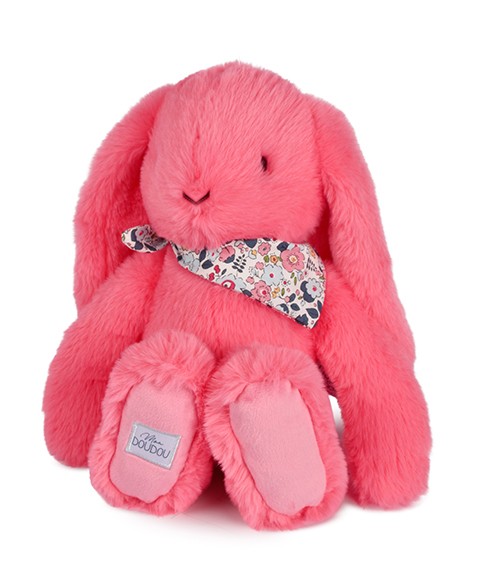 Peluche Lapin fleurette doudou et compagnie rose corail – 35 cm