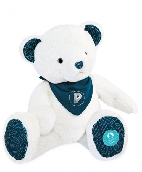 Ours en peluche Premium blanc avec bandana bleu paon - 37 cm-JO2451-1.jpg