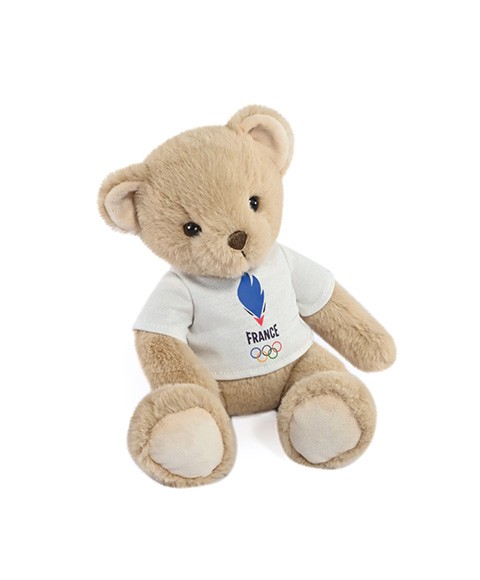 Ours en peluche beige avec T-shirt blanc Equipe de France- JO2458.jpg