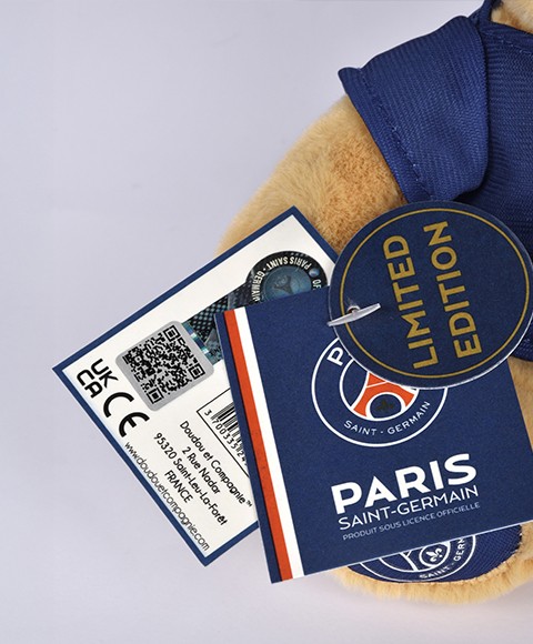 Etiquettes Peluche PSG Champion - Edition limitée et numérotée - 23 cm