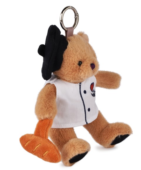 Peluche porte cle Ours beige - Chef avec baguette et beret- SP4519-2.jpg