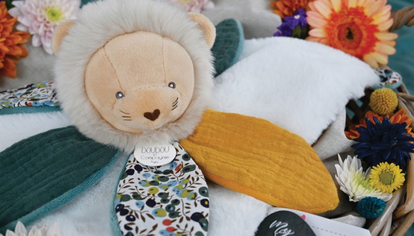 Doudou pétale lion jaune et vert - boh'aime - Doudou et compagnie - DC4025