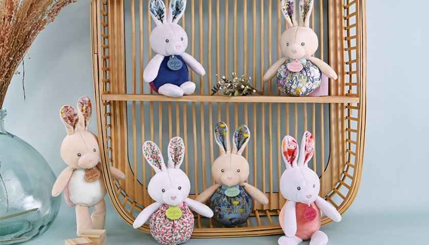 doudou lapin transformable balle bleu