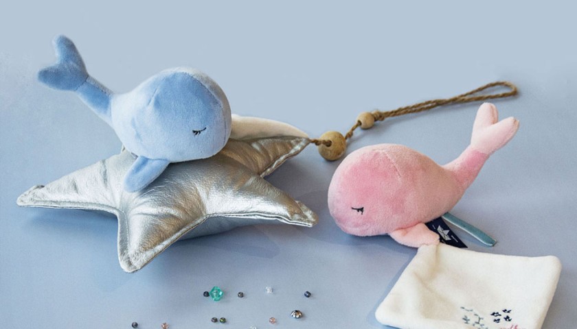 Baleine doudou bebe bleue - 15 cm