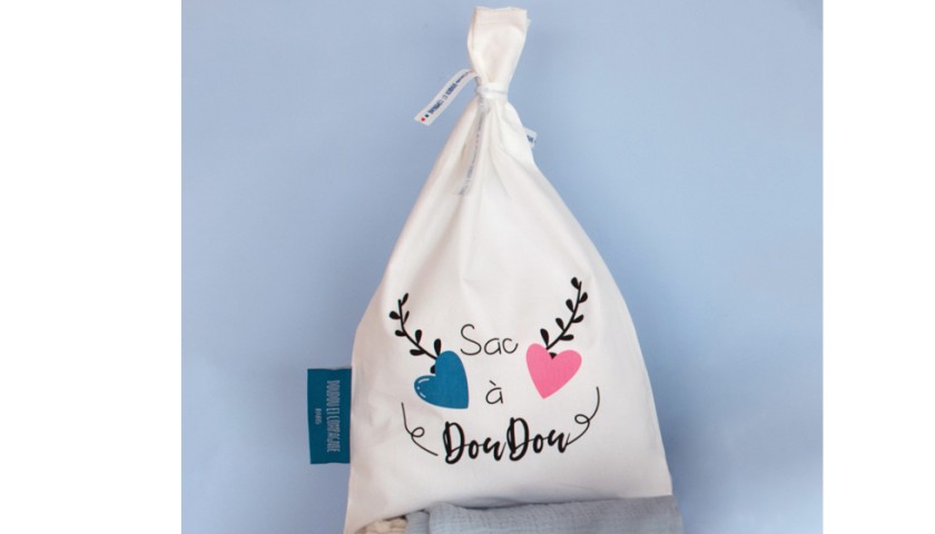 dac à doudou en coton blanc imprimé message