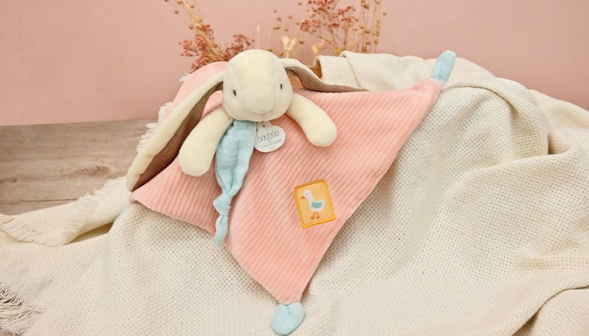 Doudou plat rose - LAPIN CIBOULETTE- 27 cm