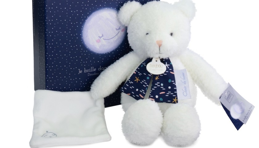 Peluche luminescente ours blanc avec mouchoir 28 cm