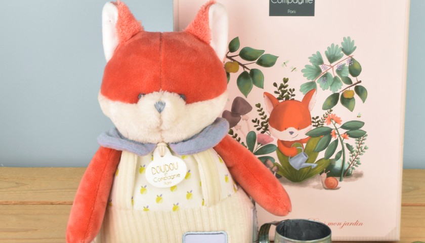 Peluche renard orange avec doudou - 28 cm