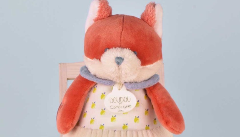 Boite a musique à tirer Renard orange - 20 cm