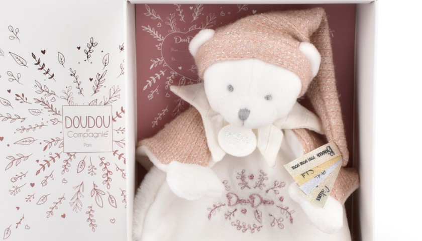 Doudou Ours cape Rose - 25 cm