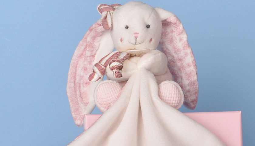 Peluche lapin avec doudou - Lapin Vanille - Fraise - 10 cm
