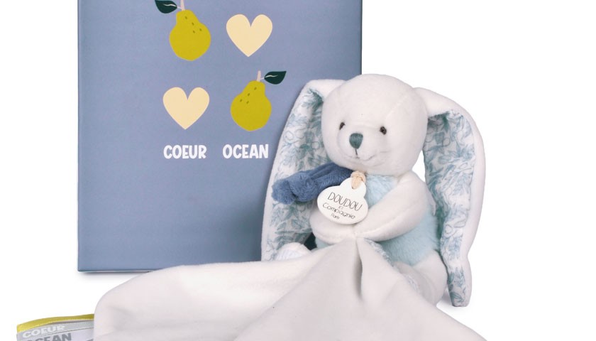 Peluche Lapin avec doudou Cœur Océan - 10 cm