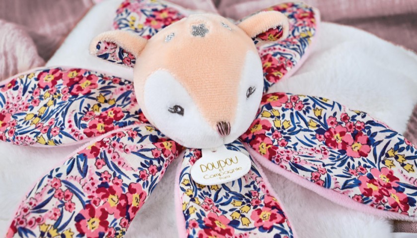 Doudou pétale faon rose et fleuri -boh'aime - Doudou et compagnie - 27 cm