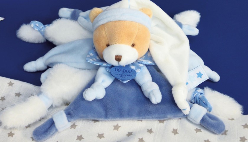 doudou plat ours petit chou bleu