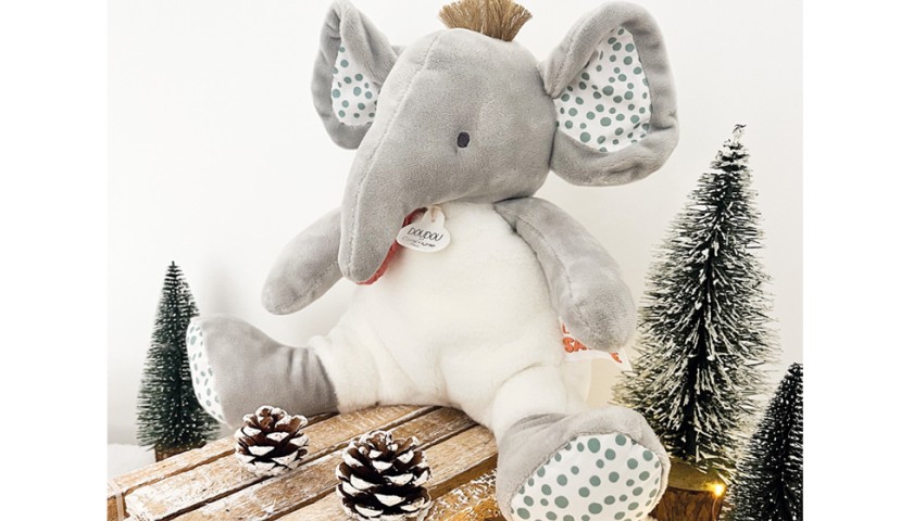 Doudou elephant assis gris - 30 cm