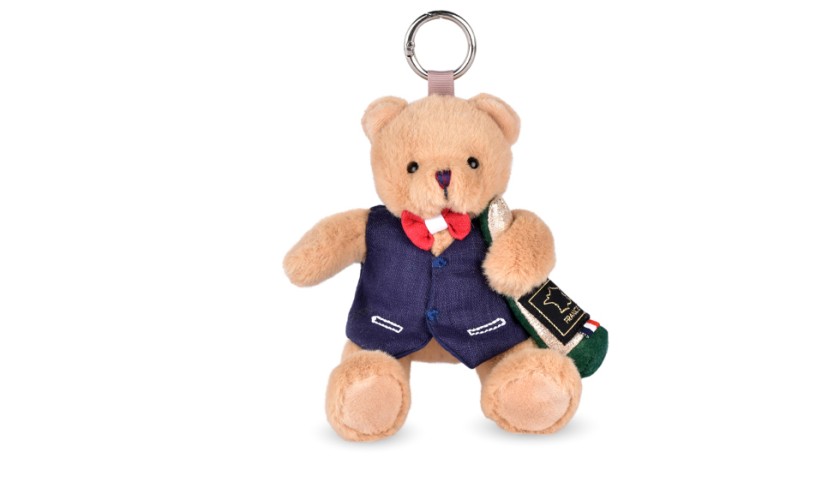 Peluche Ours beige- Célébration avec bouteille de champagne et beret