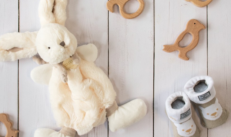 doudou plat lapin écru et taupe