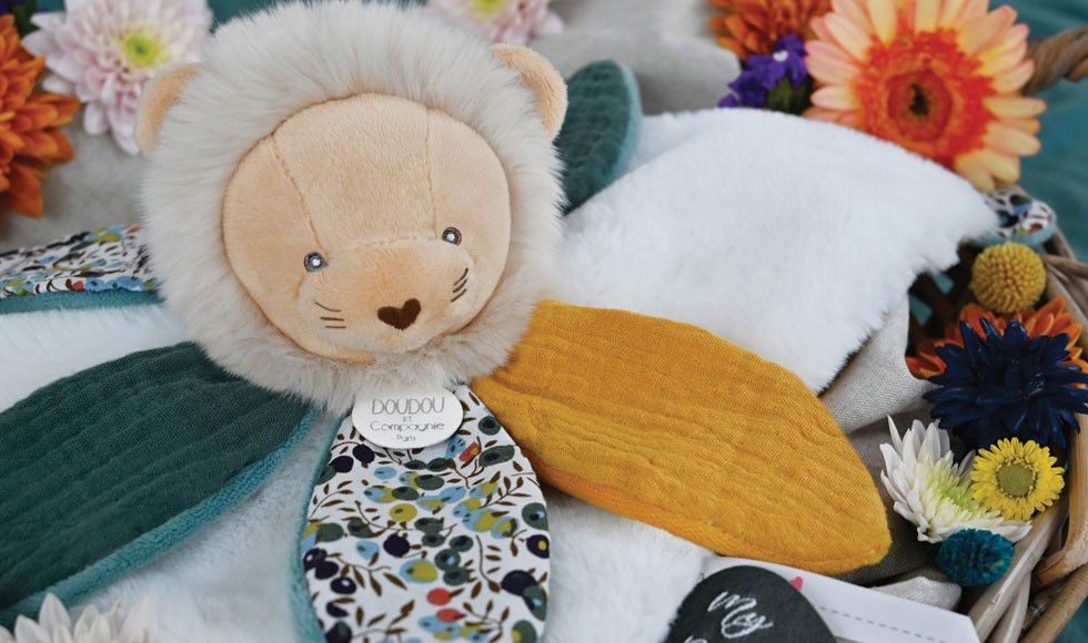 Doudou pétale lion jaune et vert - boh'aime - Doudou et compagnie - DC4025