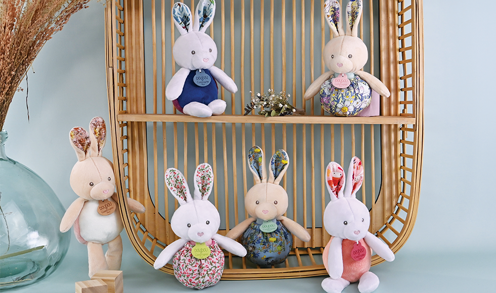 doudou lapin transformable balle bleu