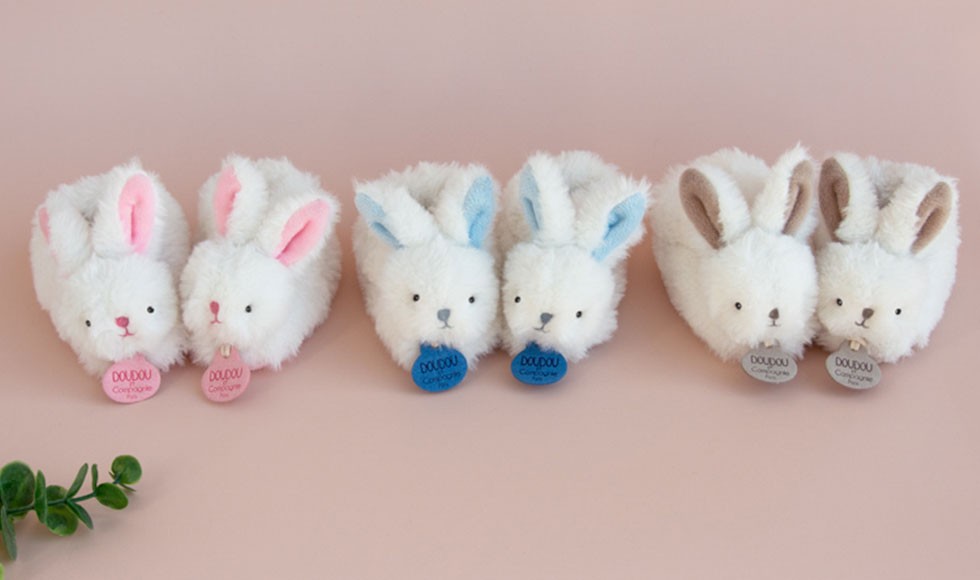 chaussons bébé lapin en peluche gris