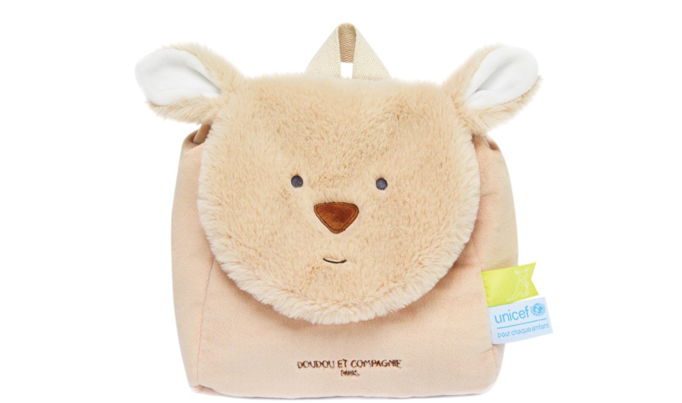 sac à dos en peluche tête kangourou beige