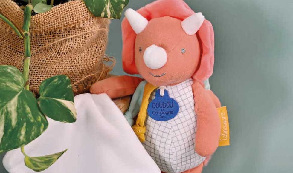 peluche dinosaure orange avec mouchoir