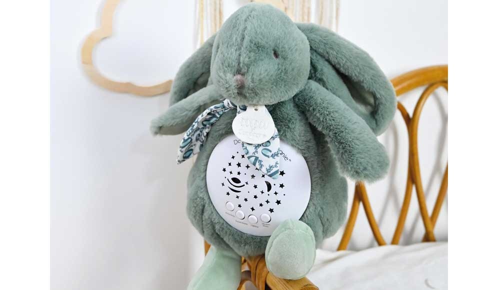 Veilleuse Lapin Musicale Projection mur avec chansons Douces - Vert sauge