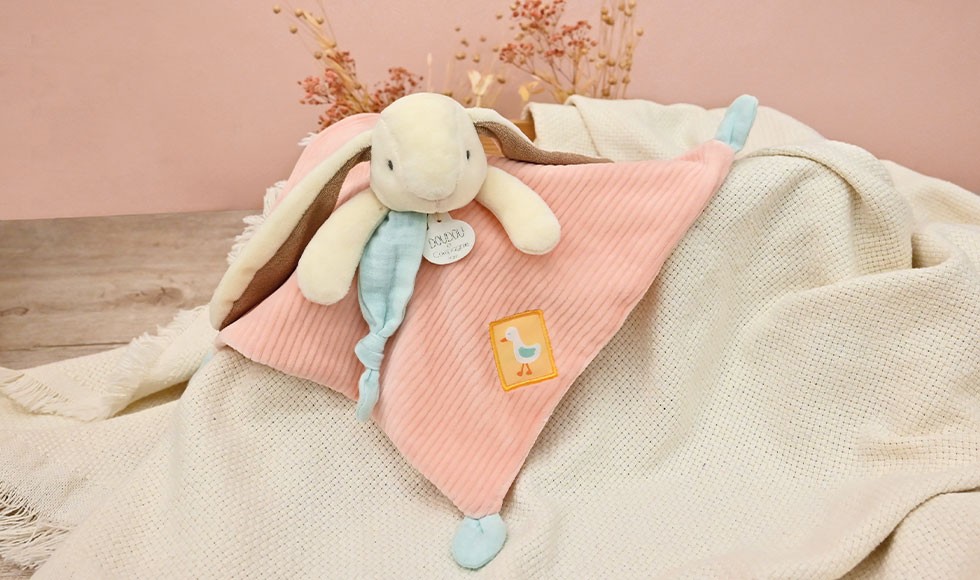 Doudou plat rose - LAPIN CIBOULETTE- 27 cm