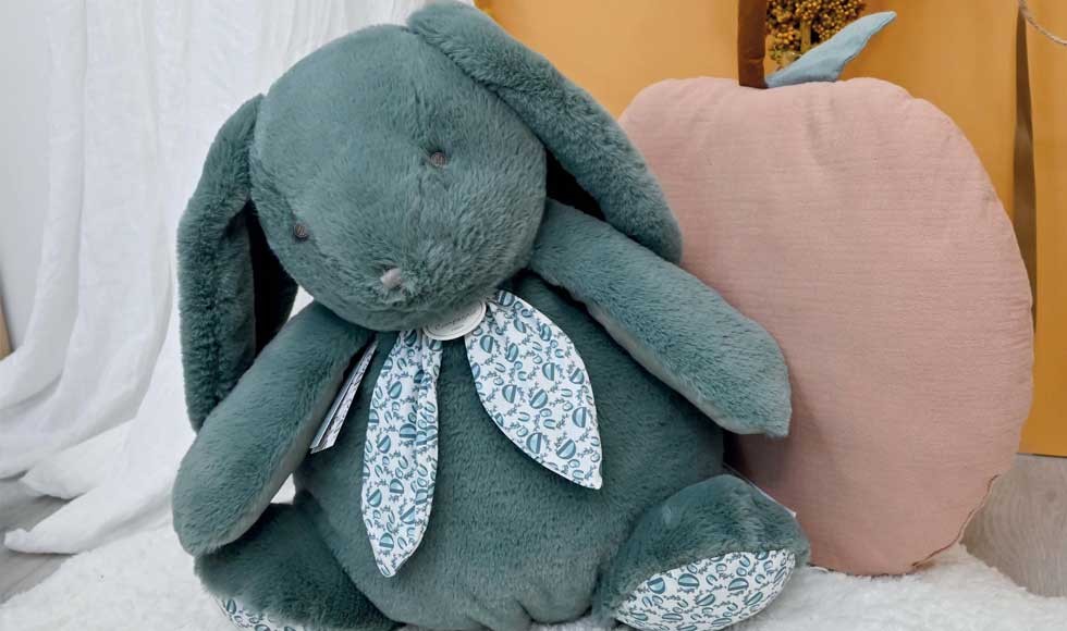Grand doudou lapin blanc foulard
