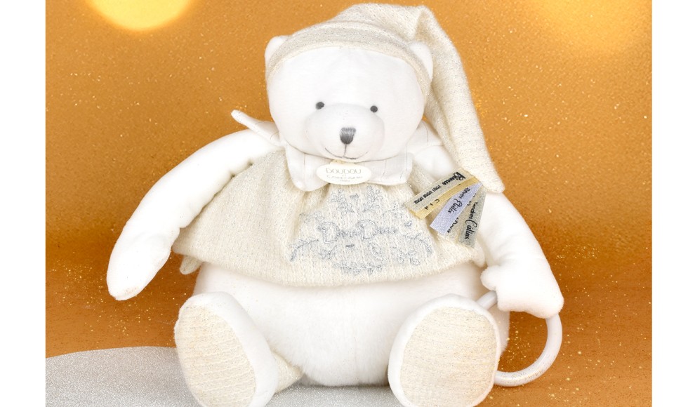 Peluche eveil Bébé Ours Blanc - 30 cm