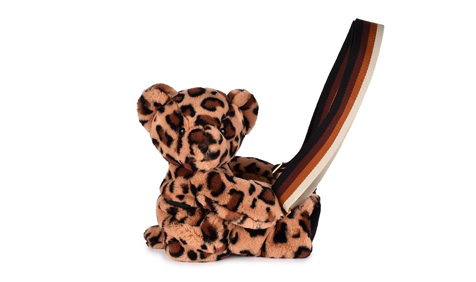 Sac Doudou bandoulière - Ours en peluche Léopard- 30 cm